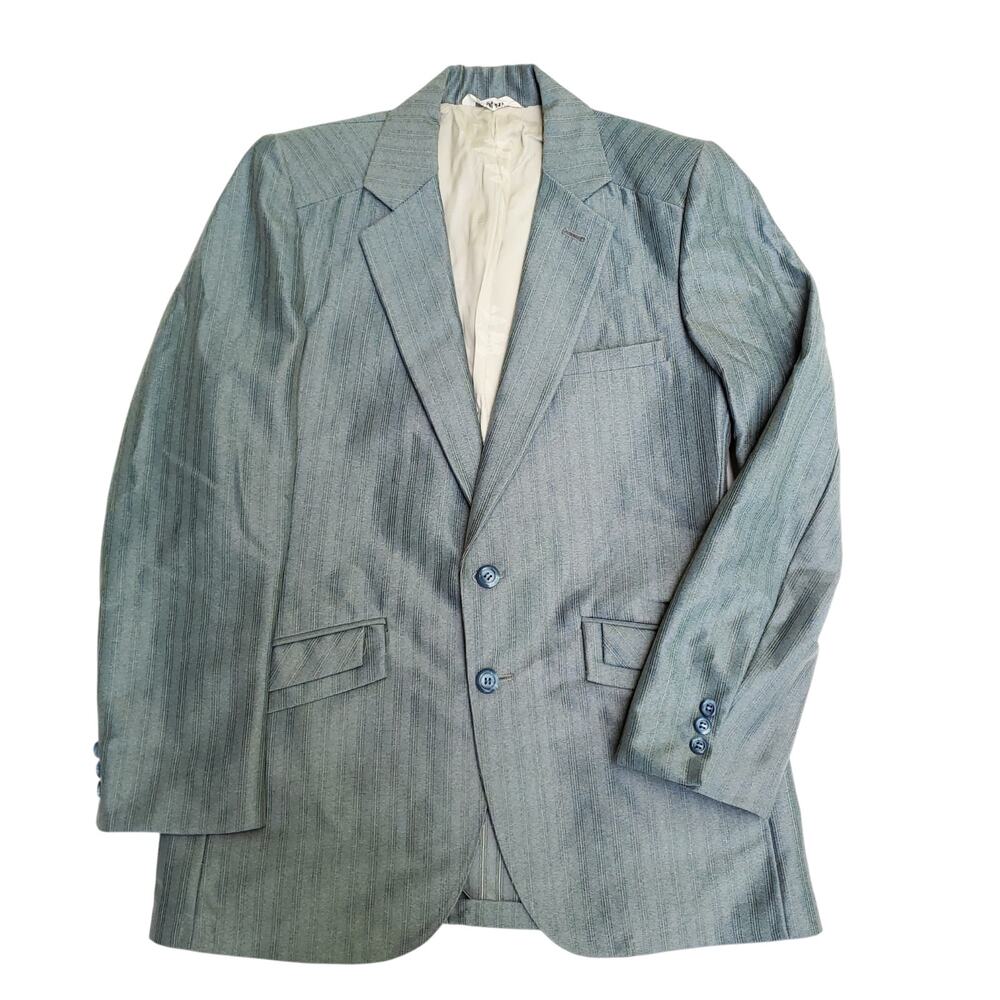 VTG Montgomery Ward 70s Retro Blue Green Leisure Suit Jacket Sport Coat 42x30